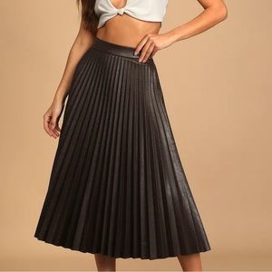 Lulus Go Time Dark Brown Vegan Leather Pleated Midi Skirt